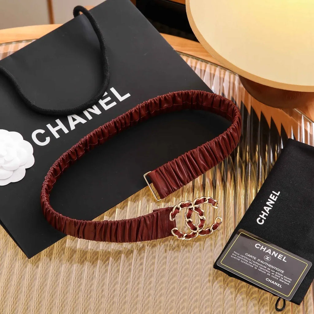 Chanel Burgundy Ruched Belt - Hình 6
