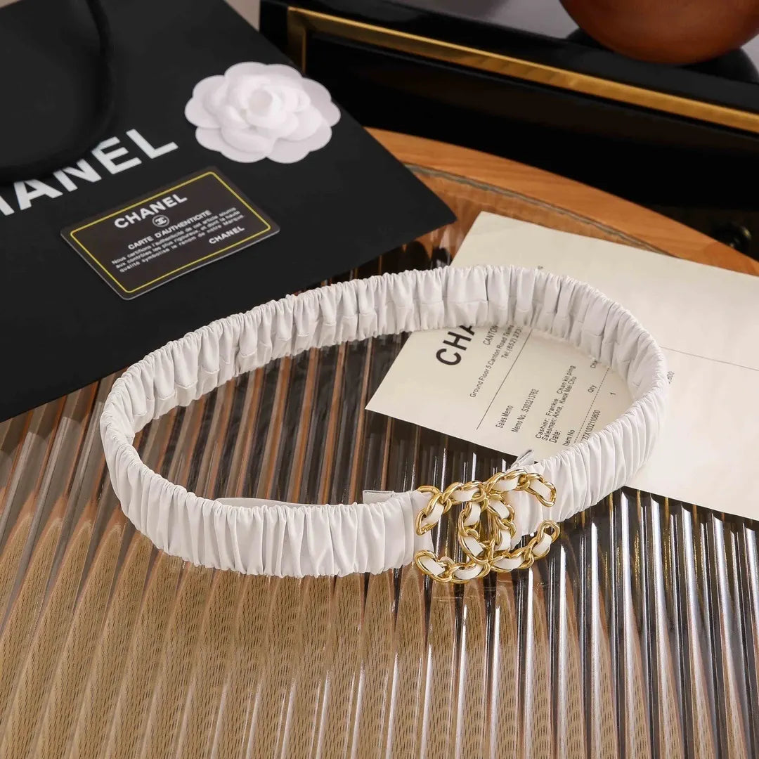 Chanel White Ruched Belt