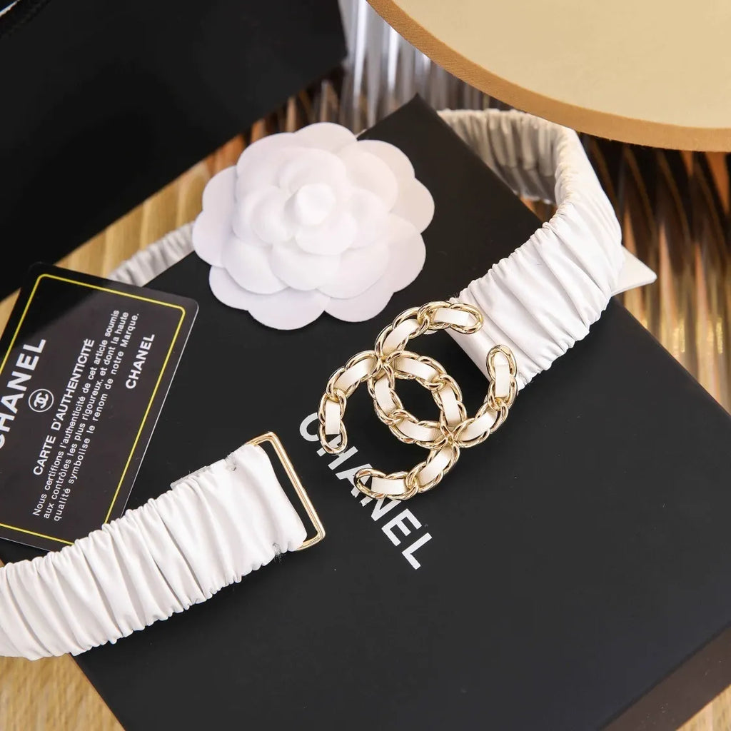 Chanel White Ruched Belt - Hình 2