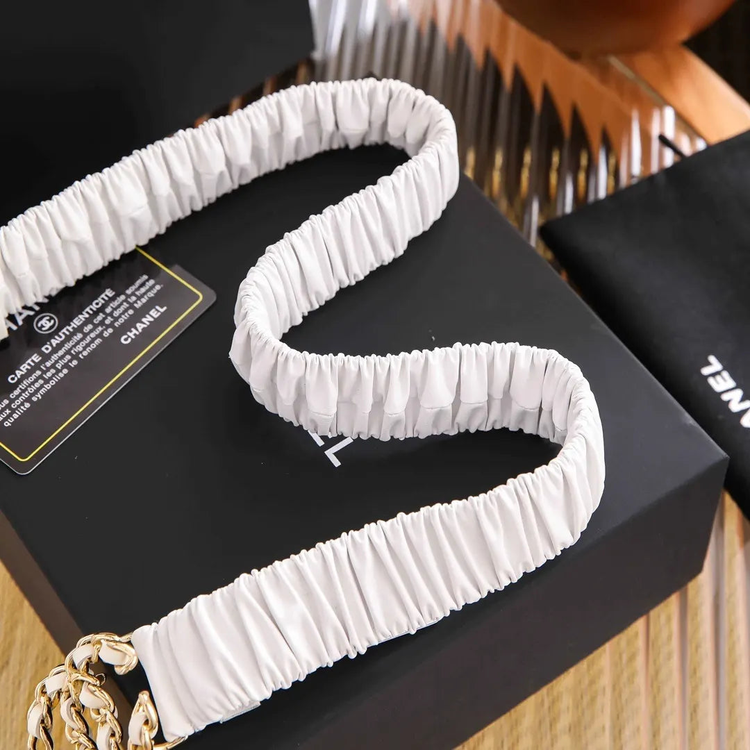 Chanel White Ruched Belt - Hình 3