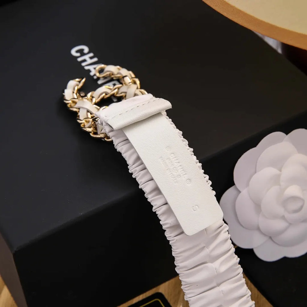 Chanel White Ruched Belt - Hình 4