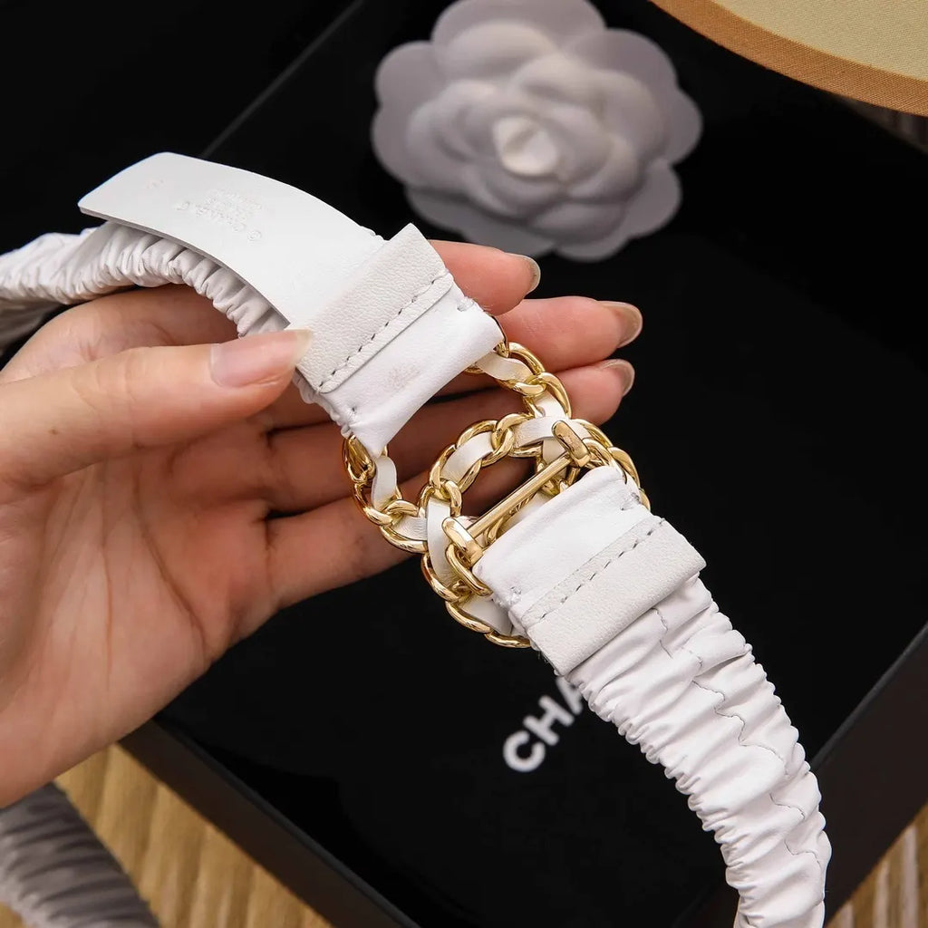 Chanel White Ruched Belt - Hình 5