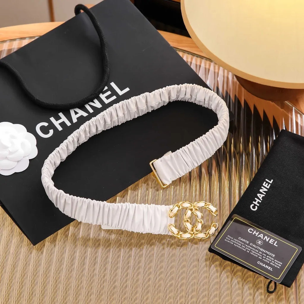 Chanel White Ruched Belt - Hình 6
