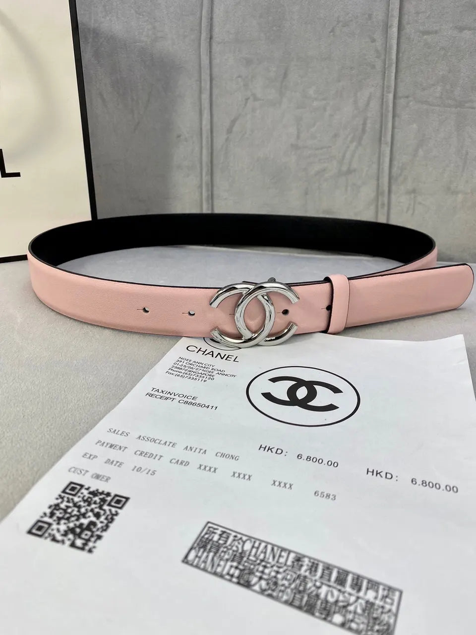 silver Chanel Light Pink Leather Belt