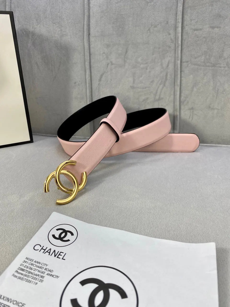silver Chanel Light Pink Leather Belt - Hình 6