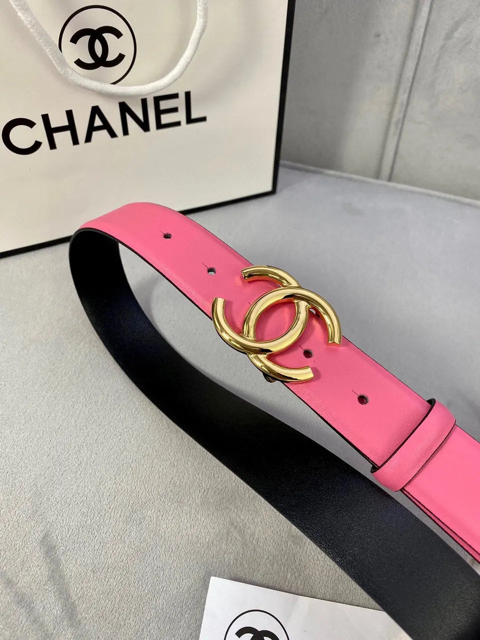 Chanel Pink Leather Belt silver - Hình 2