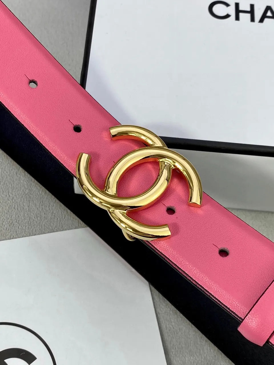 Chanel Pink Leather Belt silver - Hình 3