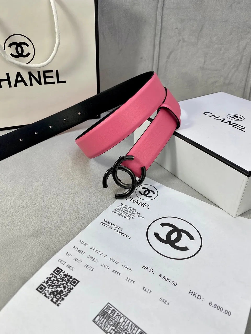 Chanel Pink Leather Belt silver - Hình 4