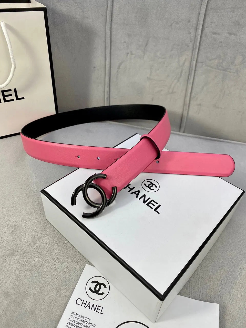 Chanel Pink Leather Belt silver - Hình 5