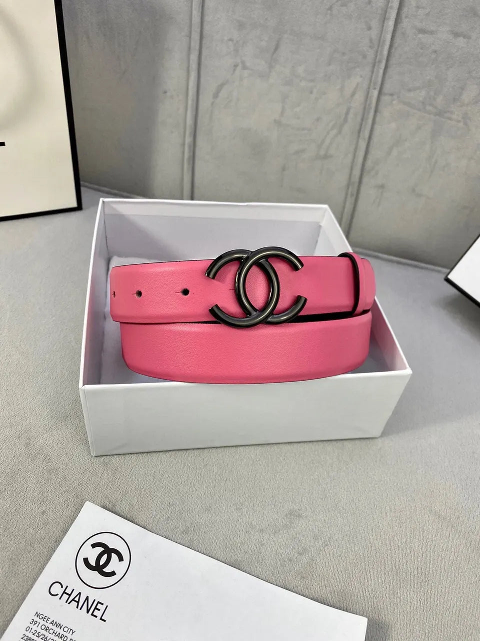 Chanel Pink Leather Belt silver - Hình 6