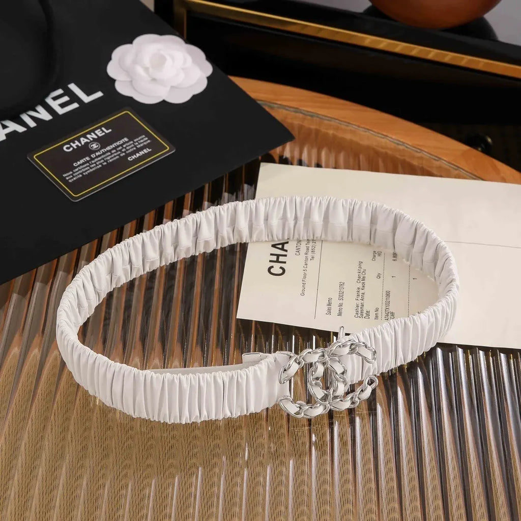 Chanel White Ruched Belt