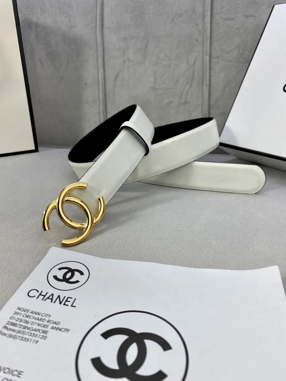 black Chanel White Leather Belt - Hình 7