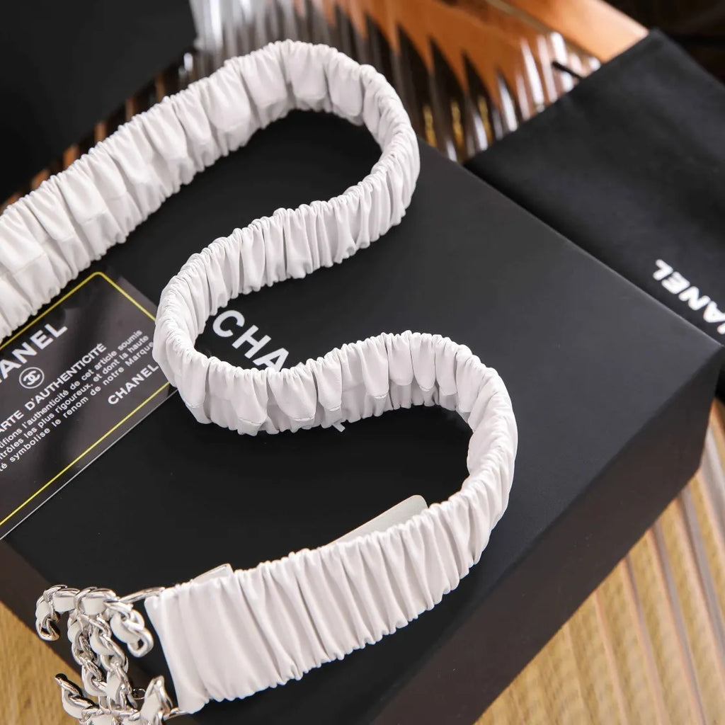 Chanel White Ruched Belt - Hình 4