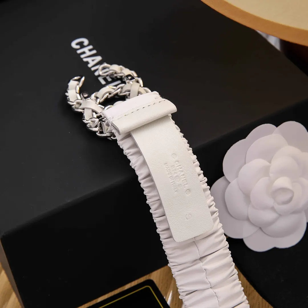 Chanel White Ruched Belt - Hình 5