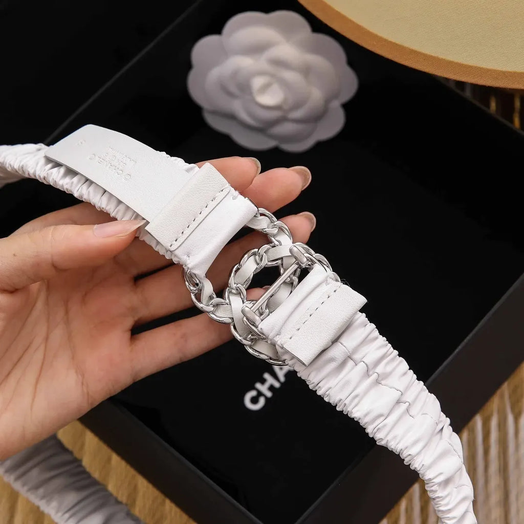 Chanel White Ruched Belt - Hình 6