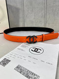 Chanel Orange Black Leather Belt