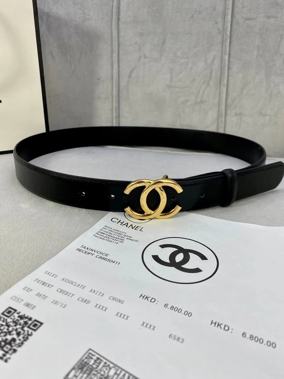 iconic Chanel Black Leather Belt Golden CC