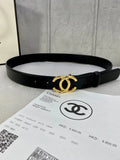 iconic Chanel Black Leather Belt Golden CC