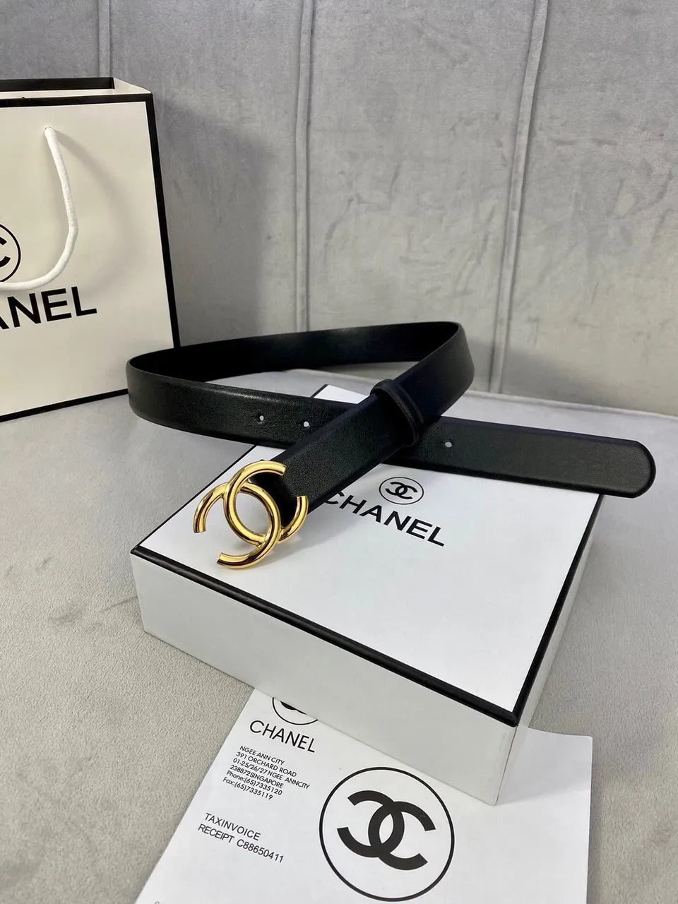 iconic Chanel Black Leather Belt Golden CC - Hình 2