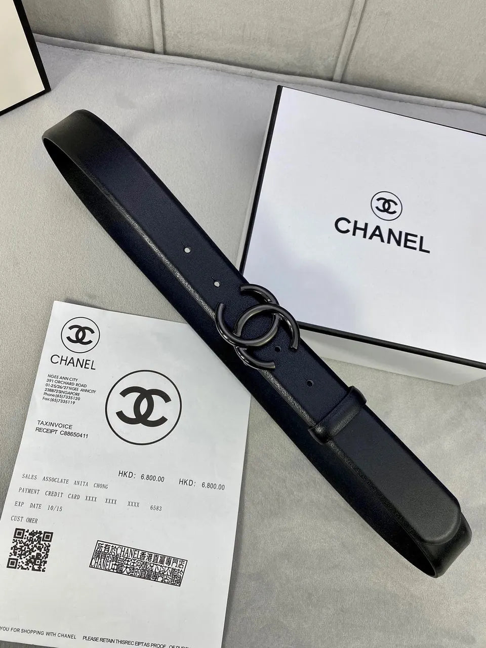 iconic Chanel Black Leather Belt Golden CC - Hình 3