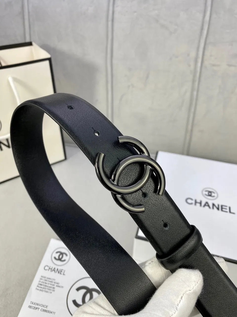 iconic Chanel Black Leather Belt Golden CC - Hình 4