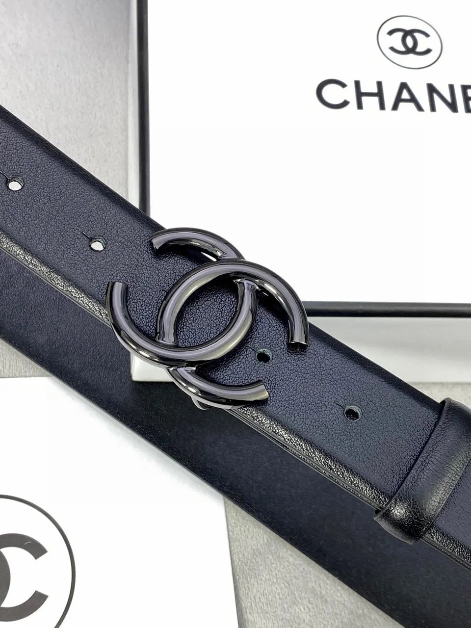iconic Chanel Black Leather Belt Golden CC - Hình 5