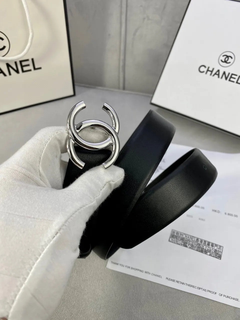iconic Chanel Black Leather Belt Golden CC - Hình 6