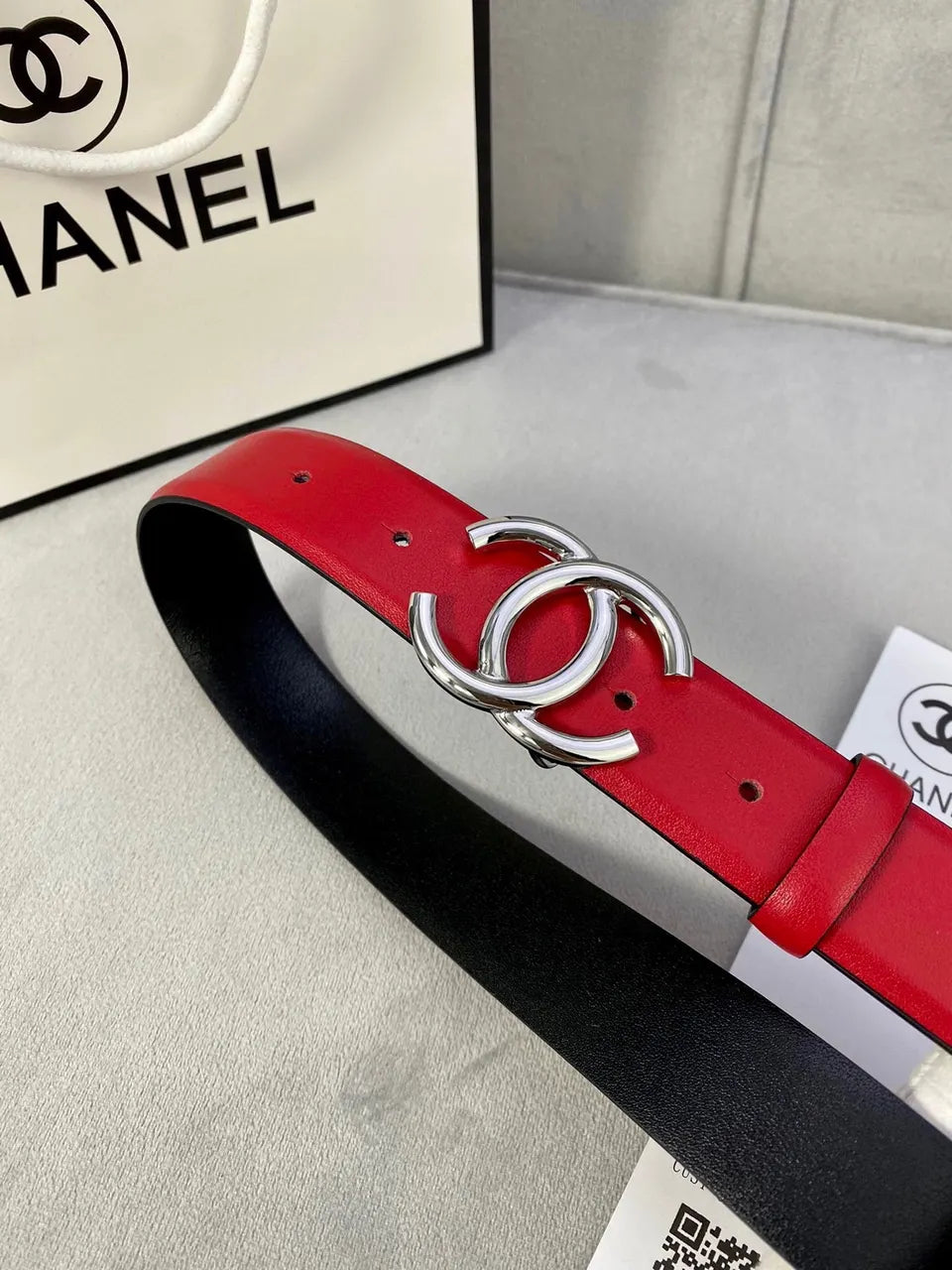 Chanel Rouge Leather Belt - Hình 2
