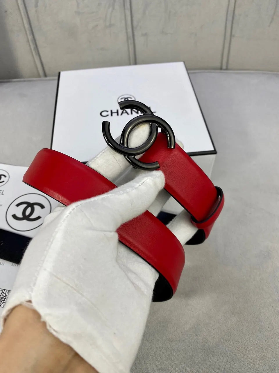 Chanel Rouge Leather Belt - Hình 5