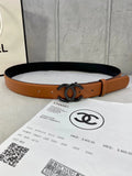 Chanel Tan Leather Belt Gunmetal