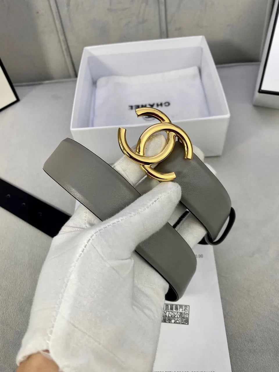 Chanel Dove Grey Leather Belt - Hình 2