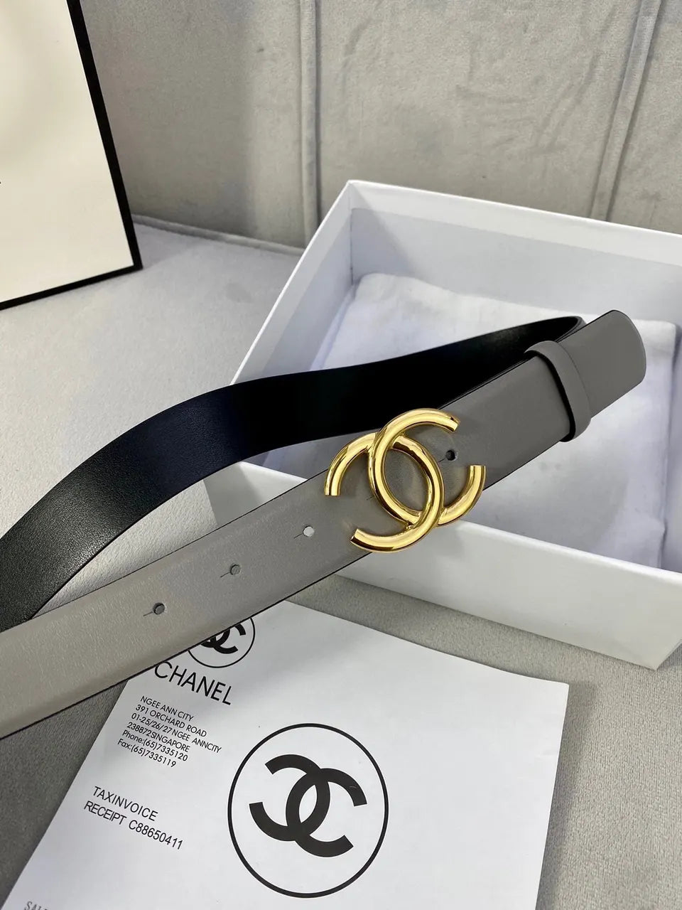 Chanel Dove Grey Leather Belt - Hình 3