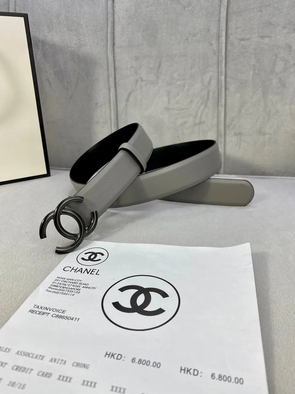 Chanel Dove Grey Leather Belt - Hình 4