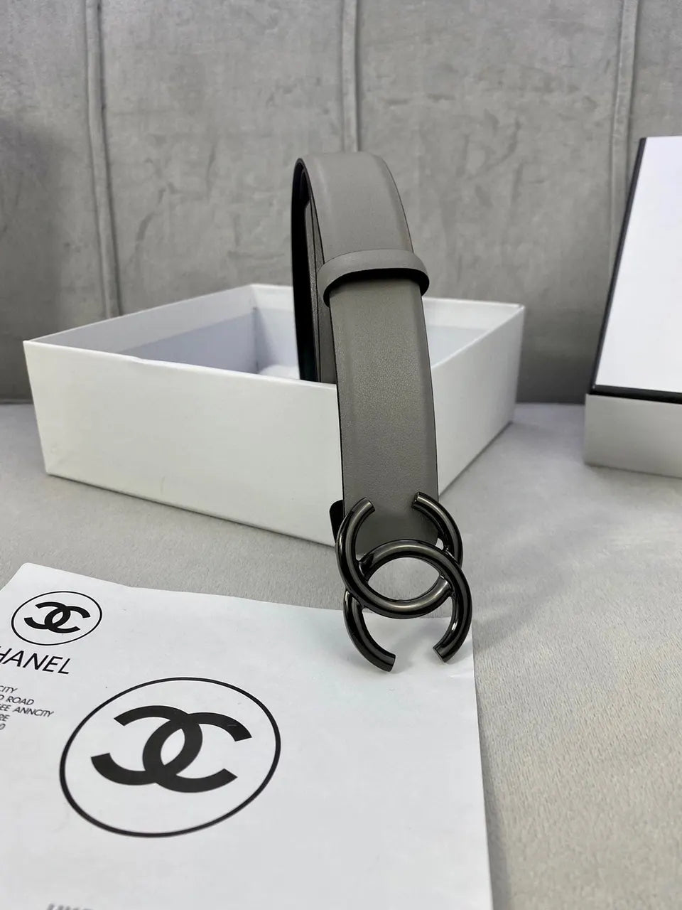 Chanel Dove Grey Leather Belt - Hình 5