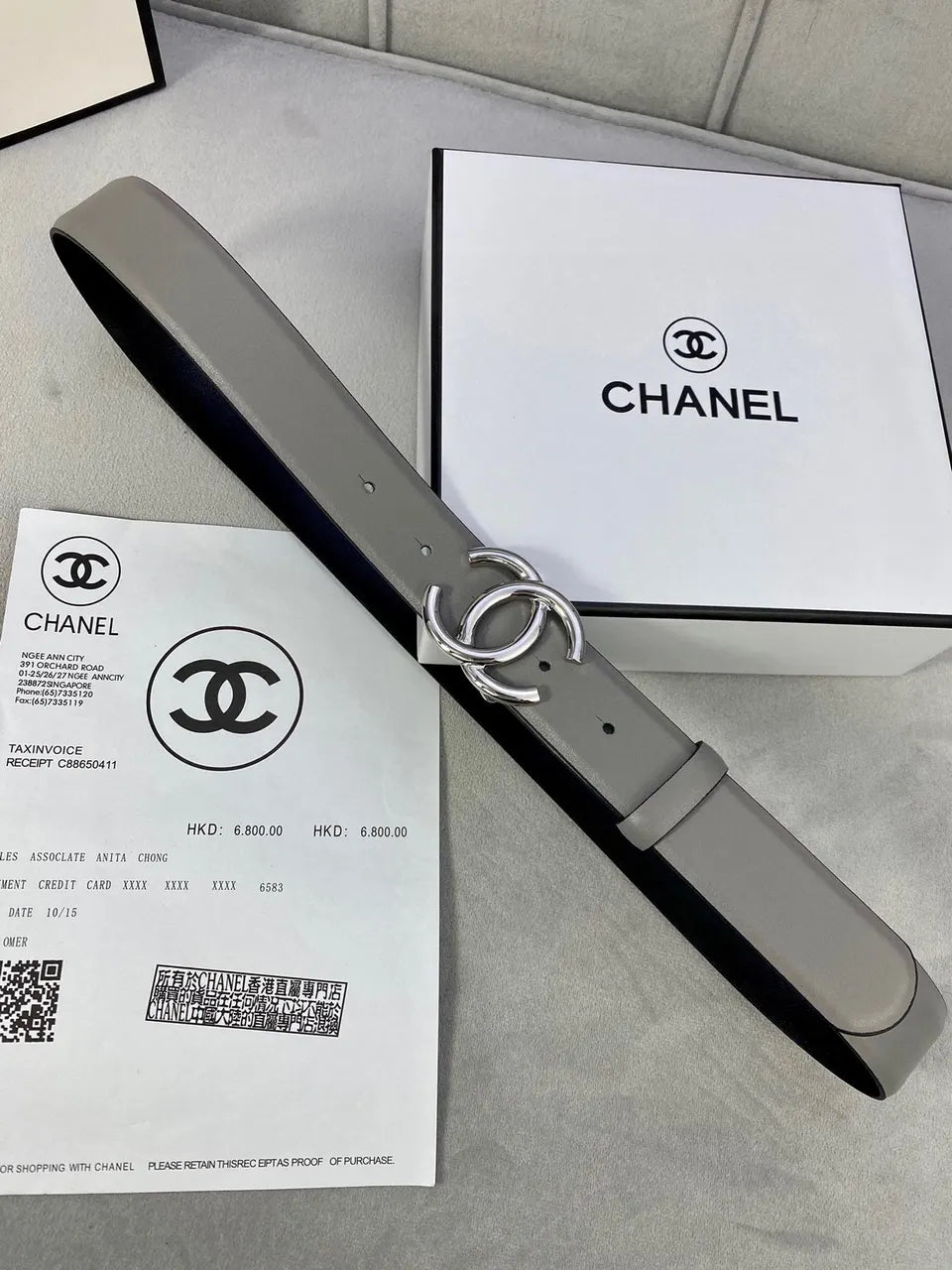 Chanel Dove Grey Leather Belt - Hình 6