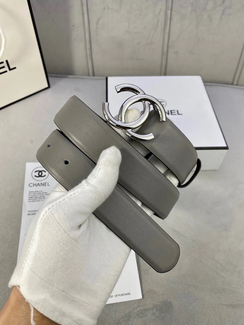 Chanel Dove Grey Leather Belt - Hình 7