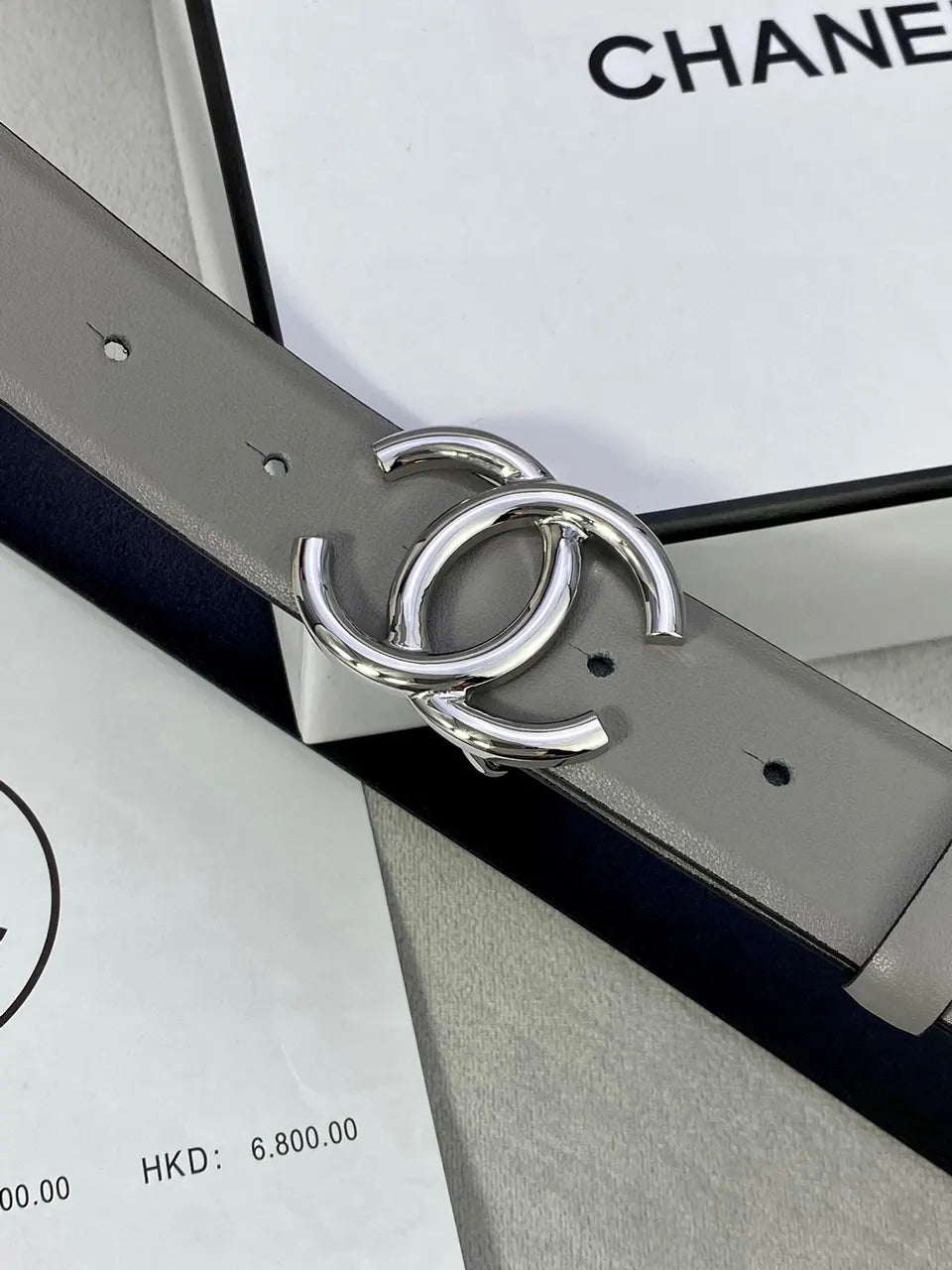 Chanel Dove Grey Leather Belt - Hình 8