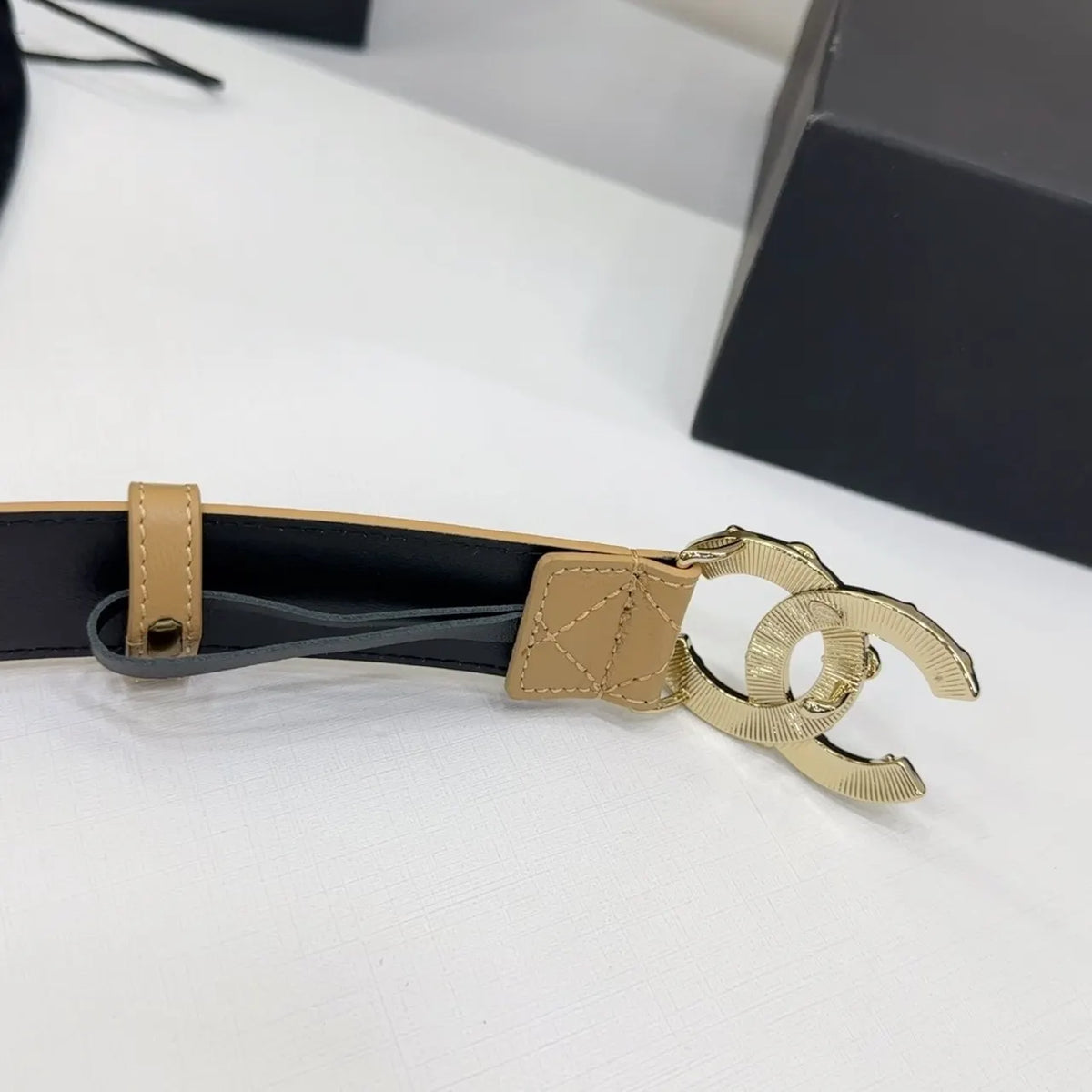 floral Chanel Beige Quilted Leather Belt - Hình 7