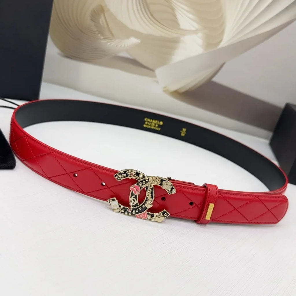 Chanel Quilted Red Leather Belt