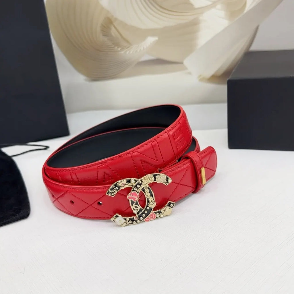 Chanel Quilted Red Leather Belt - Hình 4
