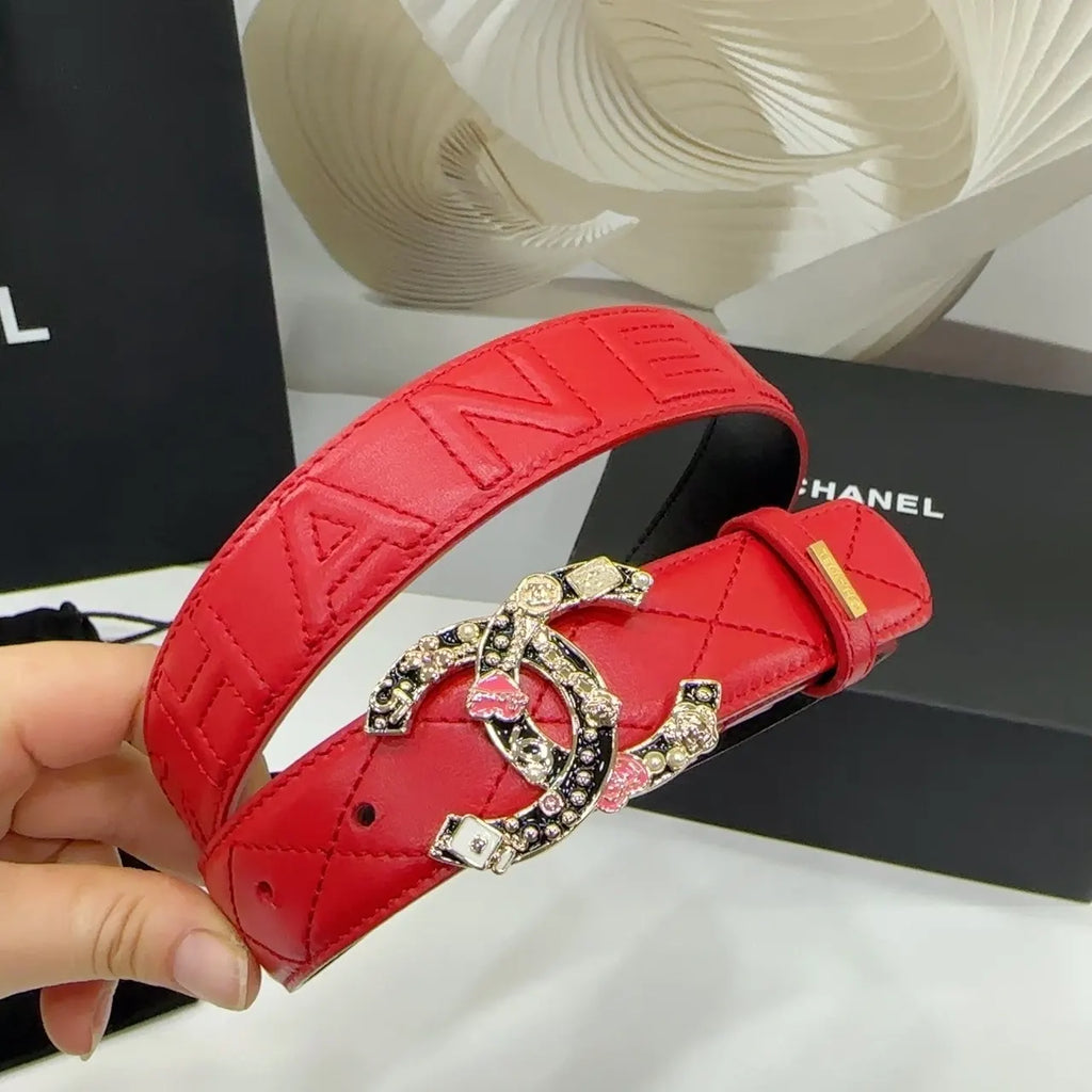 Chanel Quilted Red Leather Belt - Hình 5