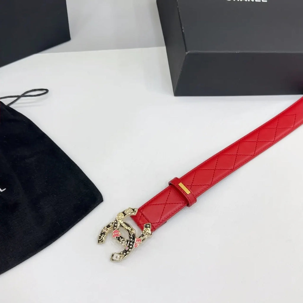 Chanel Quilted Red Leather Belt - Hình 6