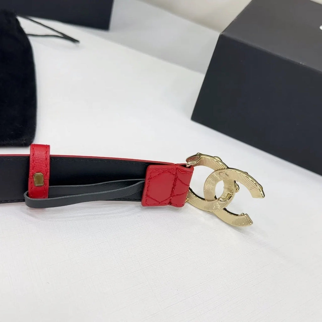 Chanel Quilted Red Leather Belt - Hình 7