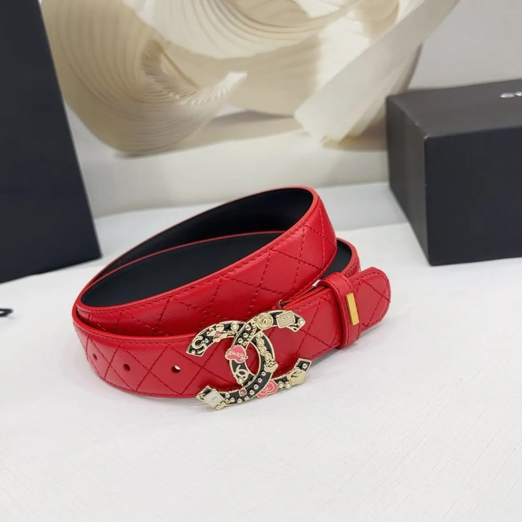 Chanel Red Quilted Belt - Hình 3