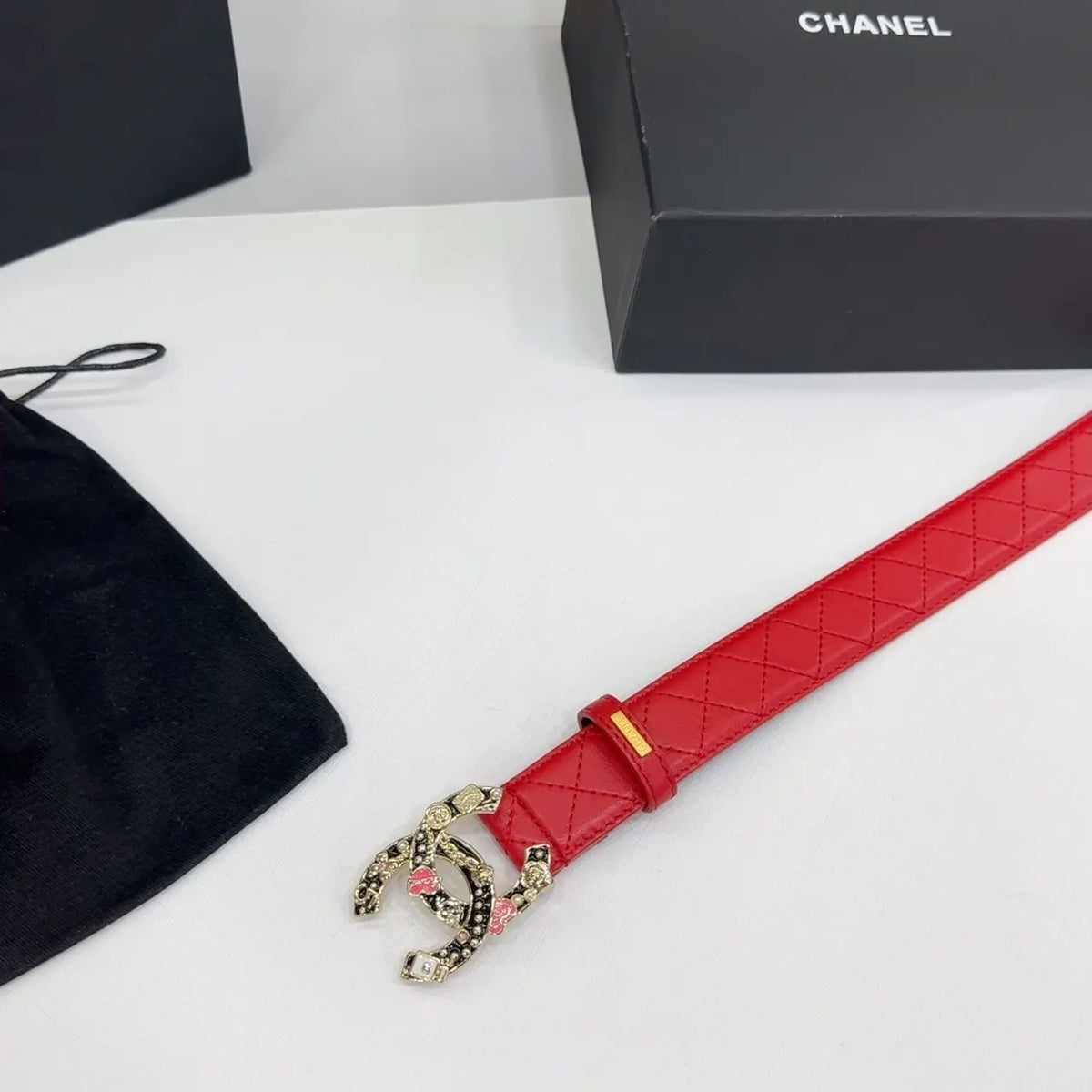 Chanel Red Quilted Belt - Hình 7