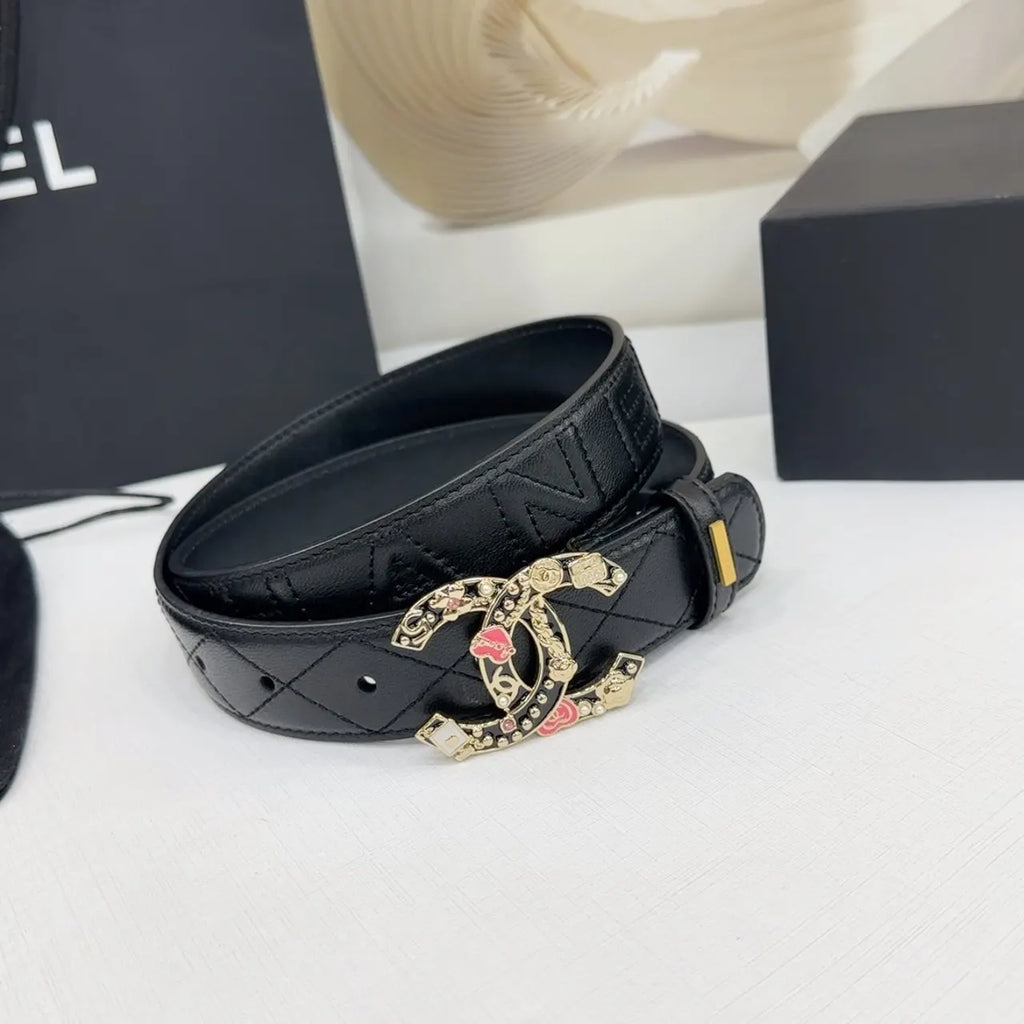 Chanel Black Quilted Belt Floral - Hình 3
