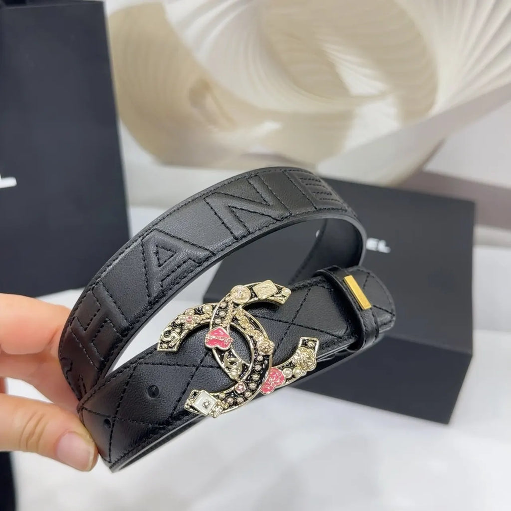 Chanel Black Quilted Belt Floral - Hình 5