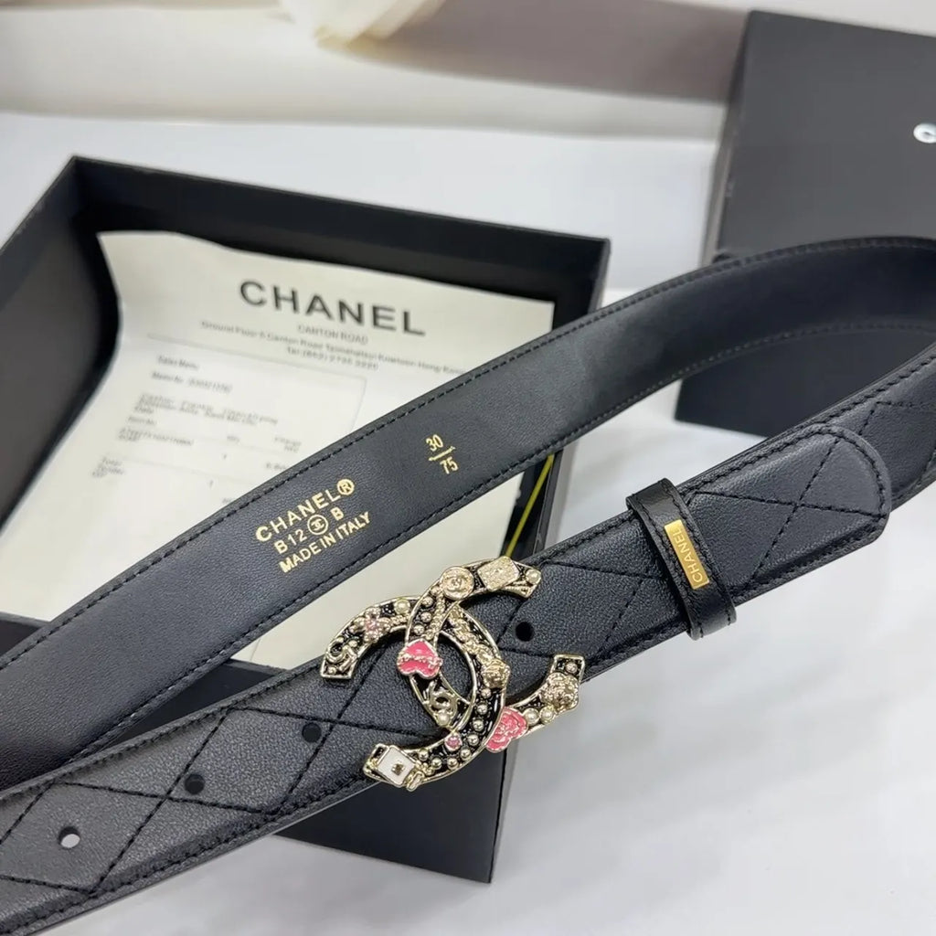 Chanel Black Quilted Belt Floral - Hình 6