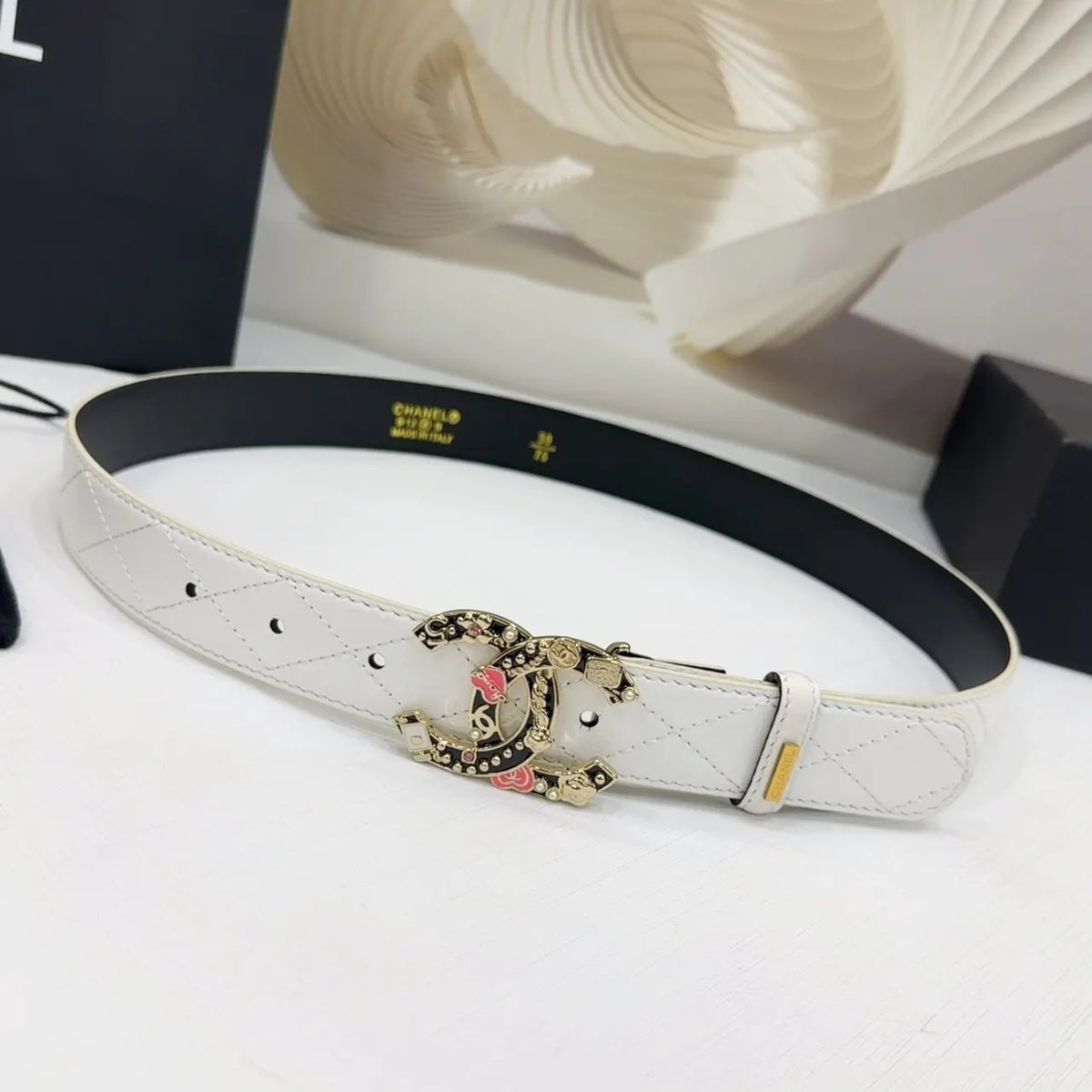 Chanel White Quilted Leather Belt