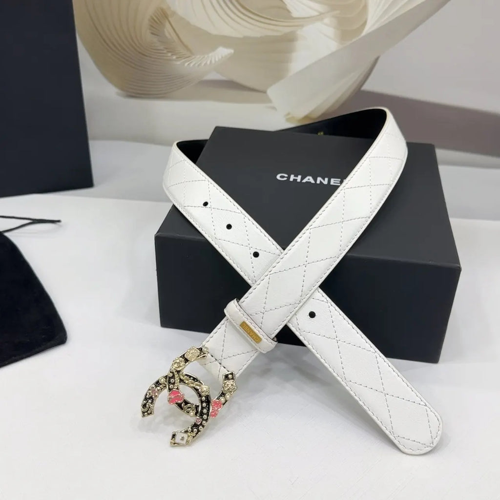 Chanel White Quilted Leather Belt - Hình 4